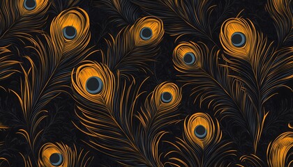Fototapeta premium A colorful and seamless wallpaper of peacock feathers