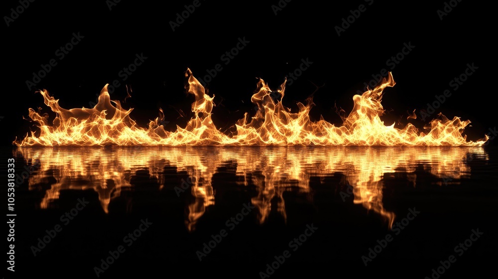 Poster isolated flames in a realistic line of fire against a black background creating a dramatic mockup ef