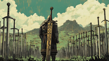 Lonely Medieval Honored Knight With