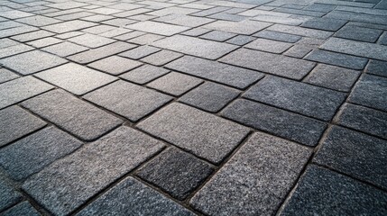 Fototapeta premium Neatly arranged paving stones create a structured pavement design with a clear perspective