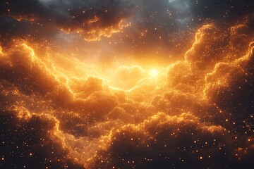 Glowing orange clouds in a dark sky.