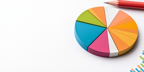 Obraz premium Colorful pie chart on a white background with a pencil.