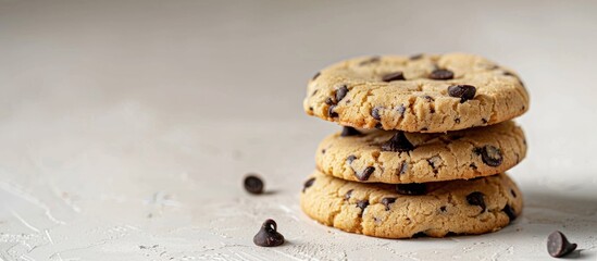 Stack Of Cookies With Dark Chocolate Chips On White Table Free Space For Input Text