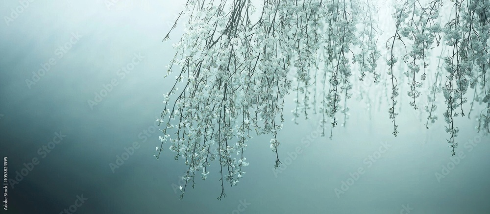 Poster Blooming Willow In The Fog Weeping Willow In The Springtime Delicate And Elegant Image Of Spring
