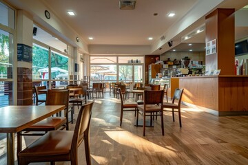 Interior of a modern empty cafe
