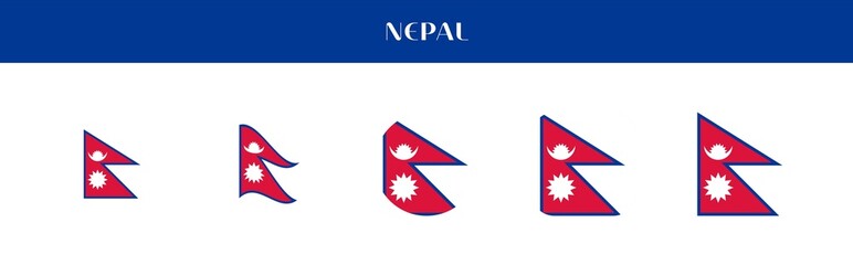 Set of Nepal national flag icons in various styles on transparent background