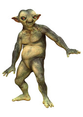 3D Rendering Green Alien on White