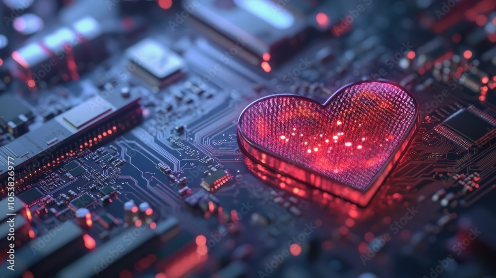 Aufkleber Computer featuring a heart shaped CPU chip set against a blurred background with ample copy space