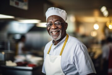 Fototapeta premium Smiling portrait of a senior chef working in kitchen