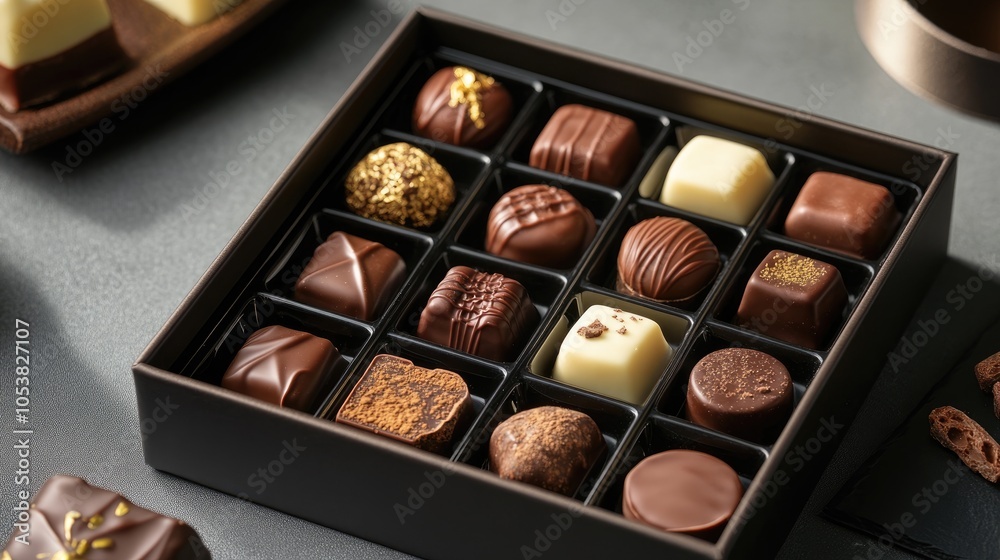 Poster an elegant box filled with an assortment of gourmet chocolates ideal for treating oneself or offerin