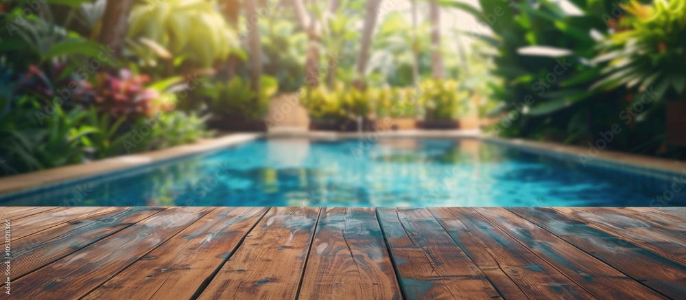 Aufkleber wood table top of the background and pool