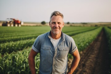 Smiling portrait of a middle aged Caucasian male farmer on field