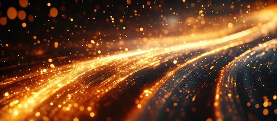 Obraz premium Abstract background of swirling gold lines with bokeh lights.