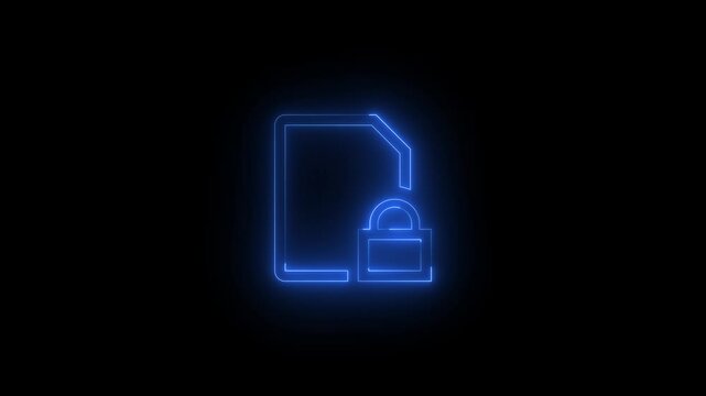 Neon sim lock icon glowing black background animation