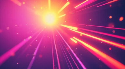 Obraz premium Retro explosion effect with 1970s style stripes, solar flares, and a vintage film grain overlay.