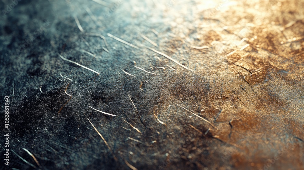 Poster close up of a scratched metal surface showcasing light reflections and intricate texture
