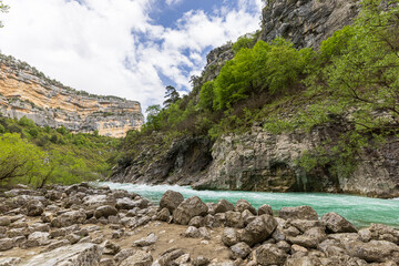 Closeup river view in Gorges du Verdon, Grand Canyon Aiguines in Provence, France.