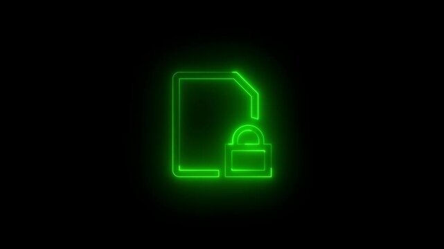Neon sim lock icon glowing black background animation