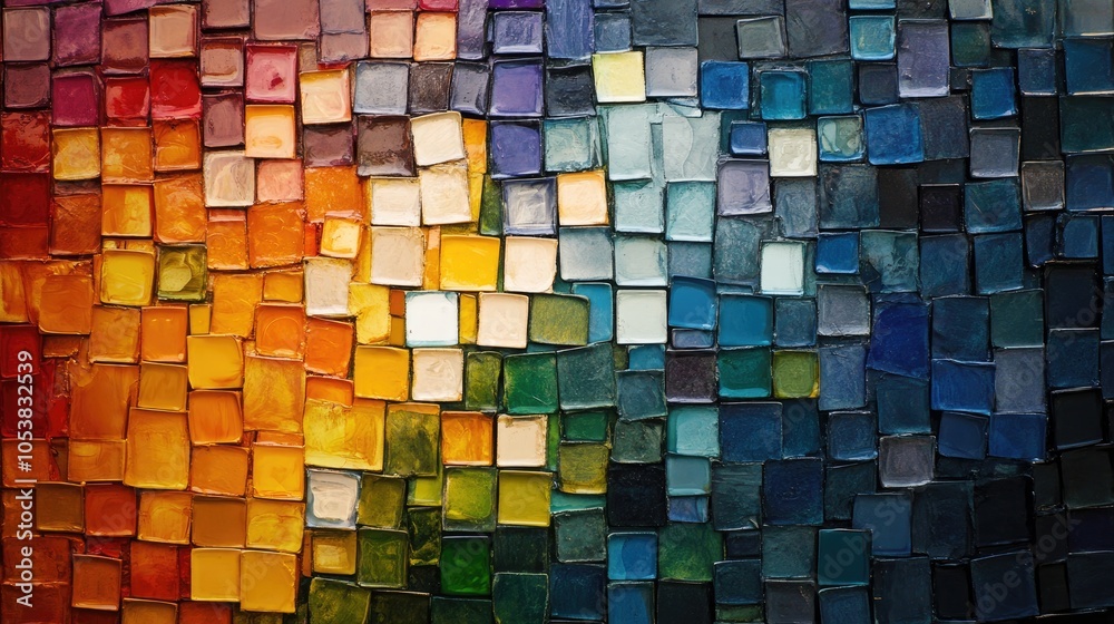 Poster A mosaic composed of various tiles or pixels showcasing different shades creating a geometric abstract backdrop