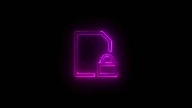 Neon sim lock icon glowing black background animation