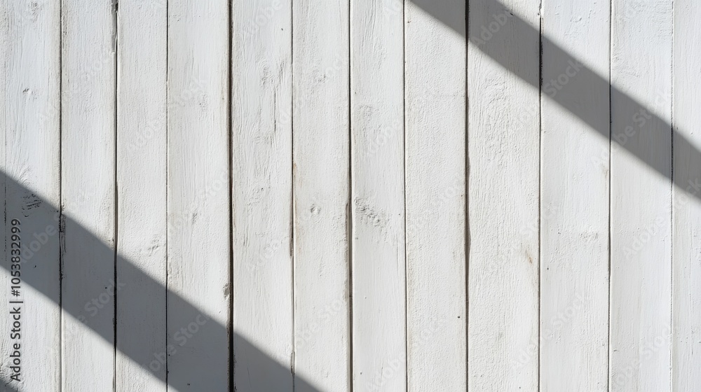 Poster White wooden wall with shadows creating an abstract minimalist background for a rustic design concept