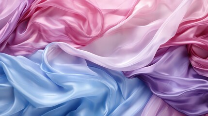 Obraz premium Abstract Drapery of Smooth Satin and Sheer Fabrics in a Gradient of Pink, Purple, and Blue