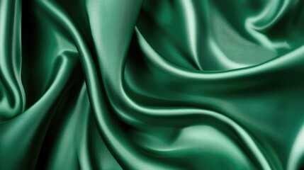 Obraz premium Flowing green satin fabric elegantly arranged as a silky drape