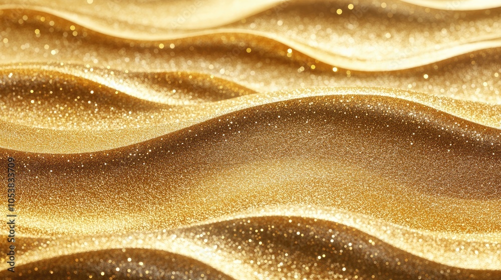 Poster gold glitter sand background featuring lines and waves showcasing a wavy shimmering texture in golde