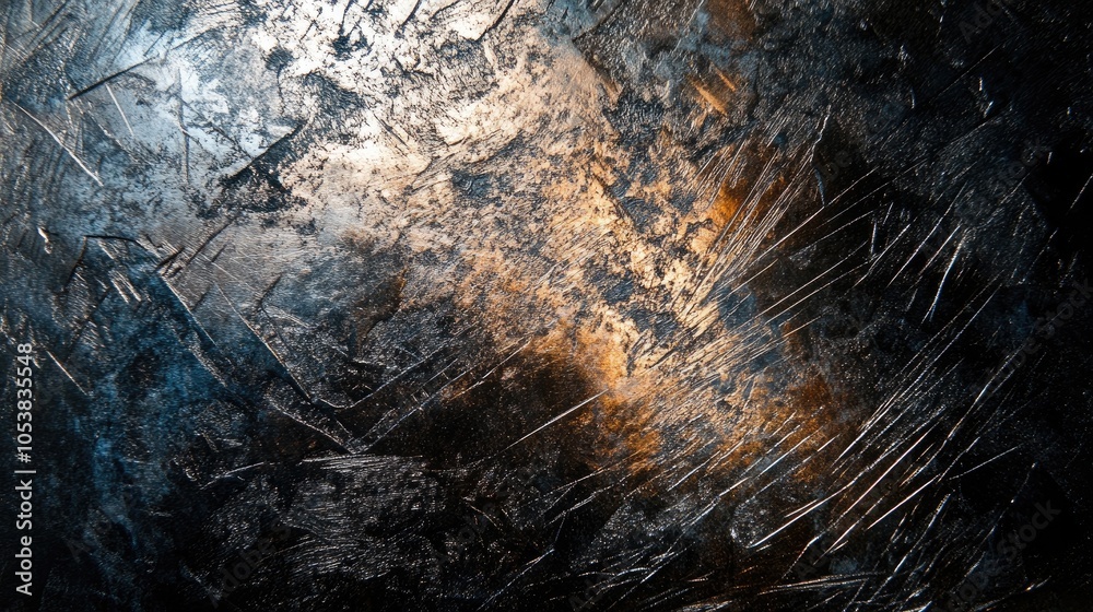 Aufkleber close up of a scratched metal surface showcasing light reflections and intricate texture