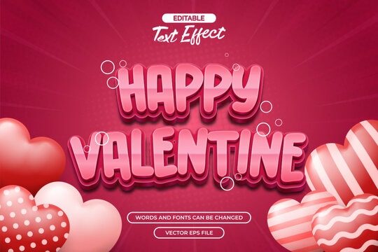 3d Happy valentine editable text effect with 3d love shape decoration
