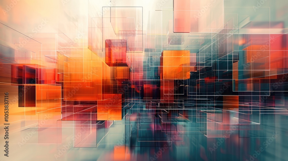 Leinwandbilder An abstract digital art piece that appears to be made up of multiple interconnected squares and rectangles. The squares are of different sizes and shapes, and they are arranged in a grid-like pattern.