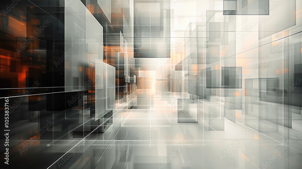 Leinwandbilder An abstract digital art piece that appears to be made up of multiple interconnected squares and rectangles. The squares are of different sizes and shapes, and they are arranged in a grid-like pattern.