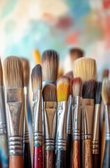 Fototapeta premium A row of paintbrushes with different colors and sizes