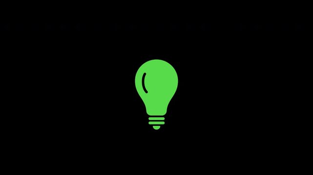 An animated green light bulb with an alpha channel, isolated on a black background.
