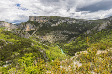 Scenic view Gorges du Verdon from Point Sublime , Grand Canyon Aiguines in Provence, France.
