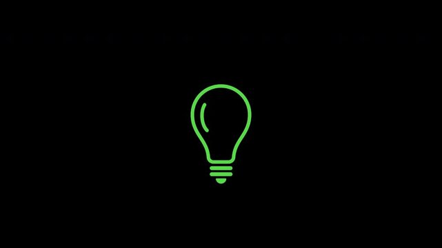 An animated green light bulb with an alpha channel, isolated on a black background.