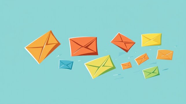 Colorful envelopes flying on a turquoise background, mail and communication concept