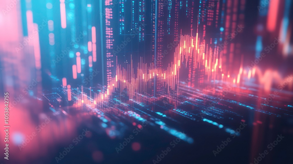 Poster Abstract digital background with glowing lines and data streams, symbolizing technological progress and innovation.