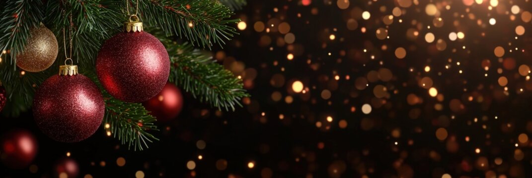 Festive Ornaments on Christmas Tree Branch