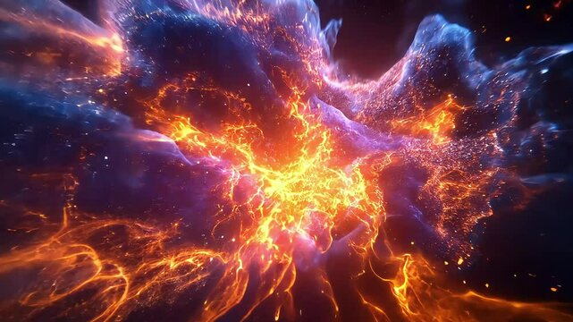 A vibrant cosmic explosion of colors, showcasing swirling clouds of energy and light, representing the beauty and dynamism of the universe.