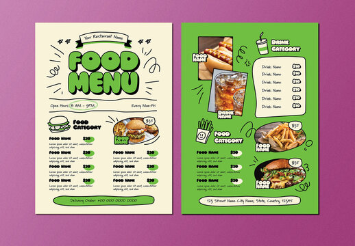 Green Retro Doodle Food Menu Layout