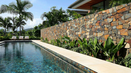 Fototapeta premium Modern Artistic Stone Wall Vibrant Pool