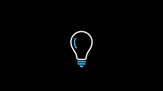 An animated light bulb is flashing on a black background. Alpha channel.