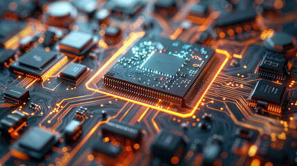 Chip breakthrough mobile technology, futuristic design, intricate circuitry, glowing elements, sleek and modern, high-tech innovation, digital transformation, advanced microprocessors.