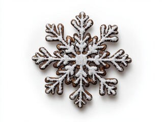 Gingerbread snowflake cookie, white isolate background