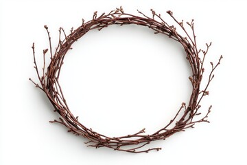 Fototapeta premium Natural twig wreath, brown curls on a white isolated background