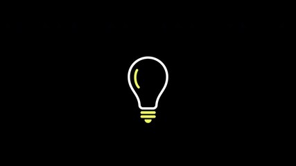 An animated light bulb is flashing on a black background. Alpha channel. - Powered by Adobe