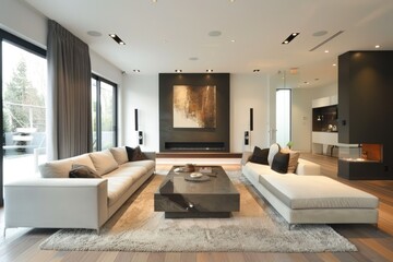 Fototapeta premium Stylish modern living room with minimalist decor and chic accents