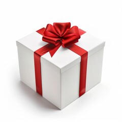 Obraz premium White gift box with red ribbon bow, isolated on white background