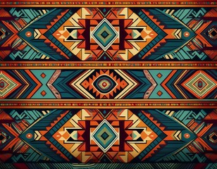 Intricate Navajo tribal ethnic pattern as a seamless background, ideal for textile design, wallpapers, and cultural art applications